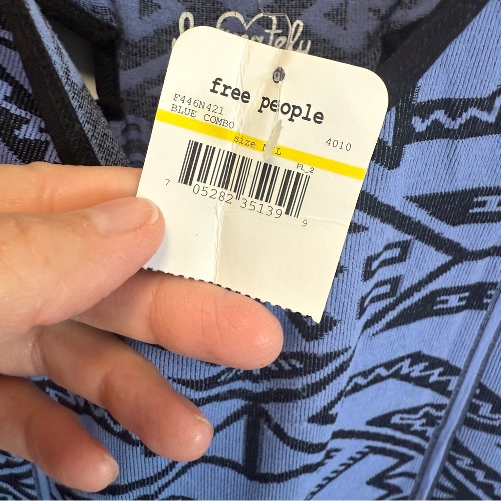 NWT FREE PEOPLE Blue Combo Stretchy Knit Body Con Aztec Dress! M/L Medium NEW - Picture 5 of 8